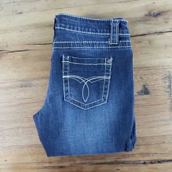 LOVE CULTURE DARK WASH STRETCH STRAIGHT CUT BLUE JEANS WOMENS JUNIOR SIZE 7 - Picture 10 of 10